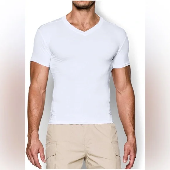 NWT Under Armour Men's V-neck Compression Short-sleeve T-shirt, White, Size L - Picture 1 of 13